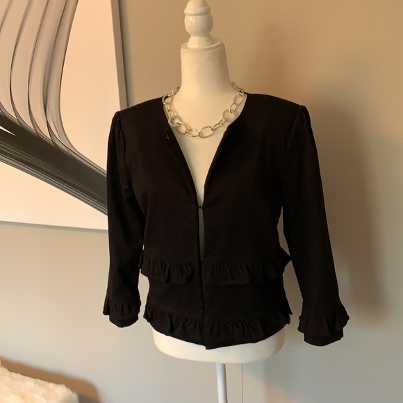 IMNYC Isaac Mizrahi Black 3/4 sleeve double ruffle jacket - Picture 2 of 6